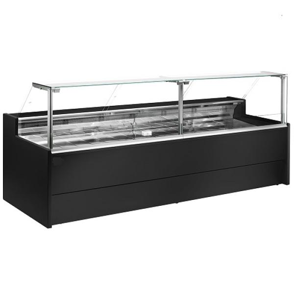 VZ30/B5-VR2 (25) Venice Verkaufstheke Umluft, Glasscheibe 90°, mit Reservefach - SCHWARZ